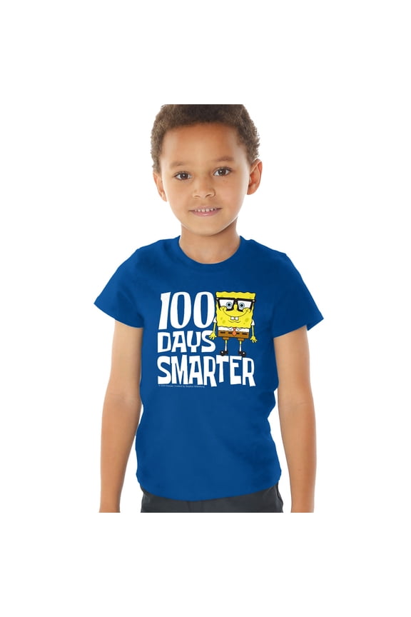 SpongeBob 100 Days Smarter Kids T Shirt (2) for Toddler Boys and Girls, Royal