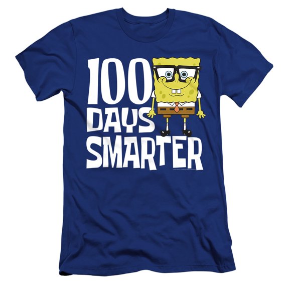 SpongeBob 100 Days Smarter Unisex Adult Canvas Brand T Shirt, Royal, Medium