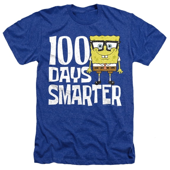 SpongeBob 100 Days Smarter Unisex Adult Heather T Shirt, Royal Heather, 3X-Large