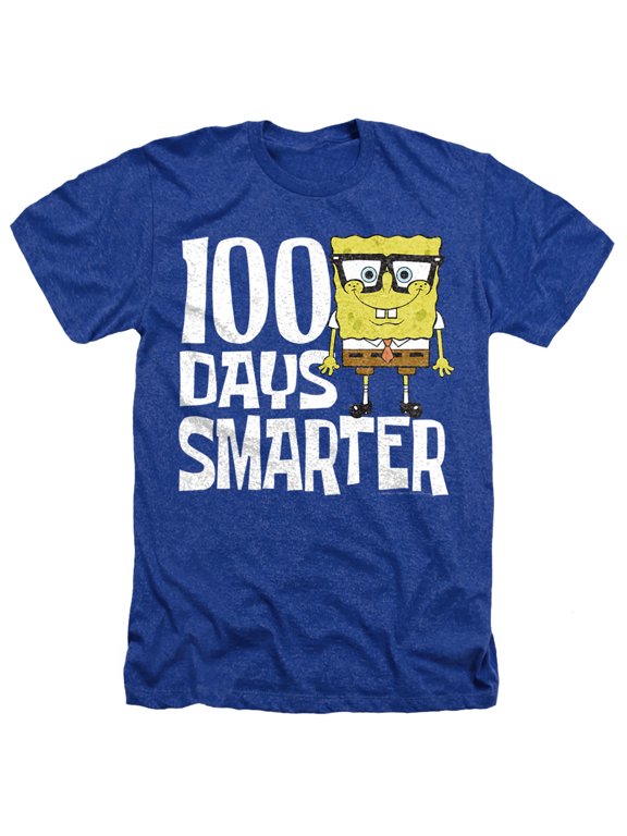 SpongeBob 100 Days Smarter Unisex Adult Heather T Shirt, Royal Heather, X-Large