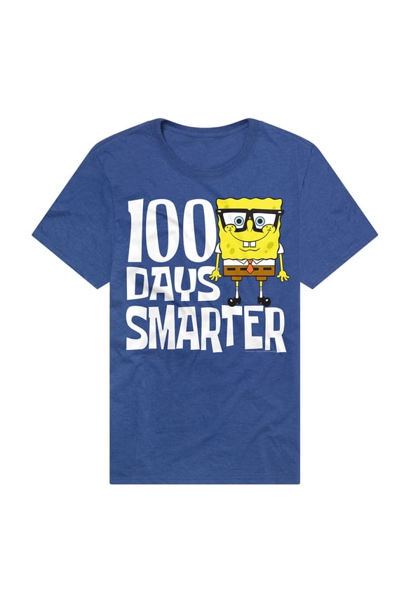 SpongeBob 100 Days Smarter Unisex Adult Heathered Premium T Shirt (Medium) Royal