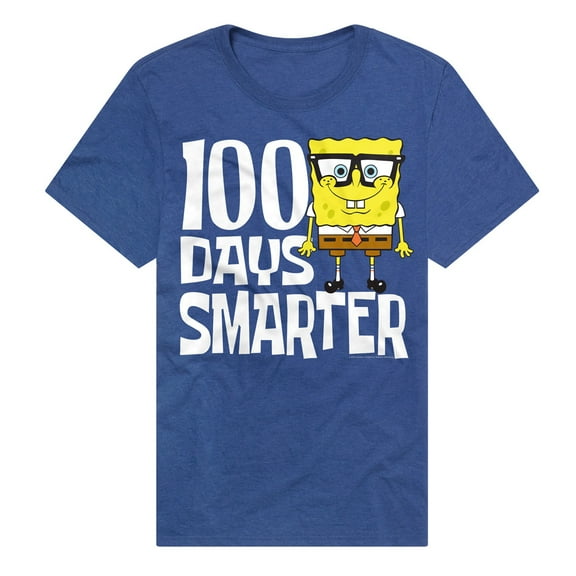 SpongeBob 100 Days Smarter Unisex Adult Heathered Premium T Shirt (X-Large) Royal