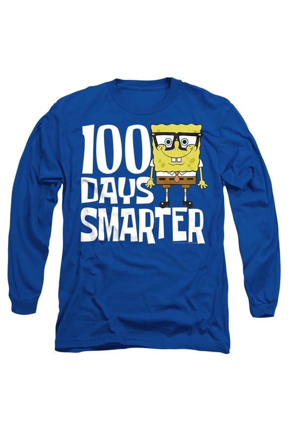 SpongeBob 100 Days Smarter Unisex Adult Long-Sleeve T Shirt, Royal, X-Large