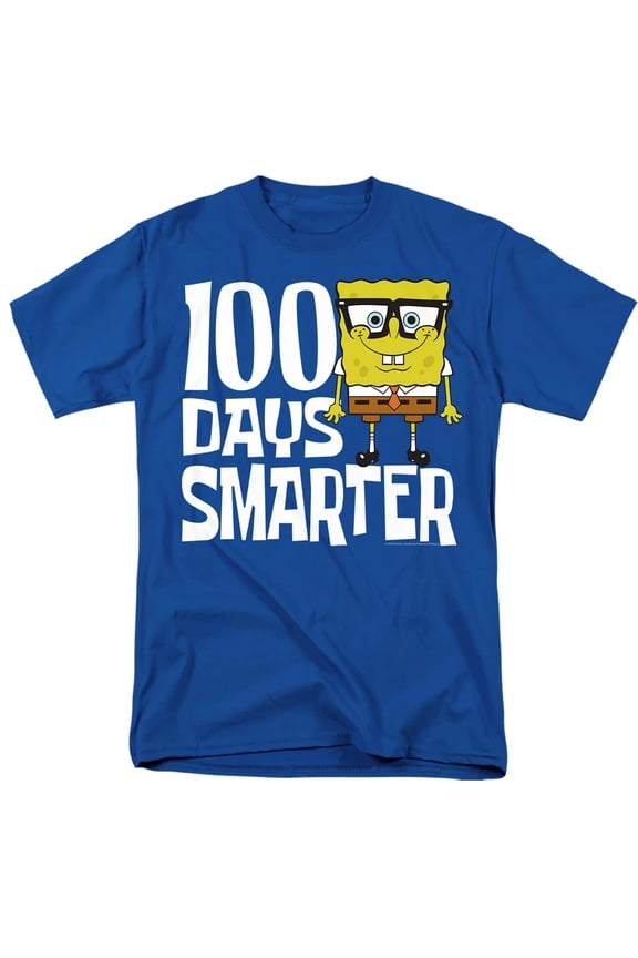 SpongeBob 100 Days Smarter Unisex Adult T Shirt, Royal, Large