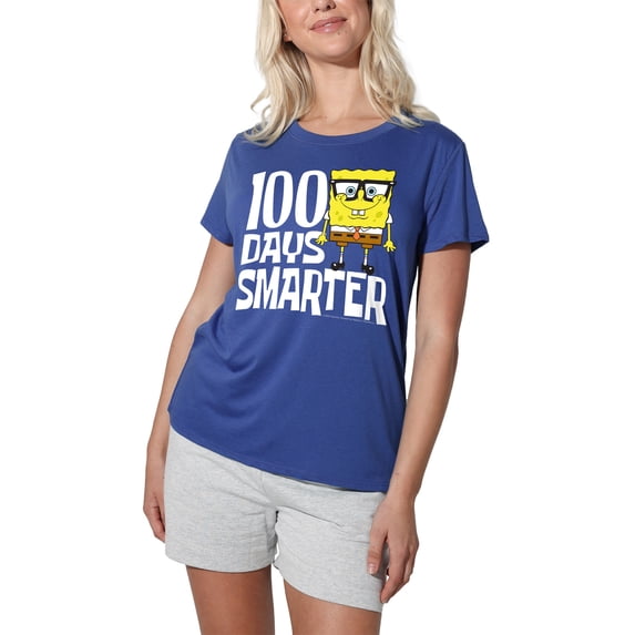 SpongeBob 100 Days Smarter Women's Loose T-Shirt, Royal, Large