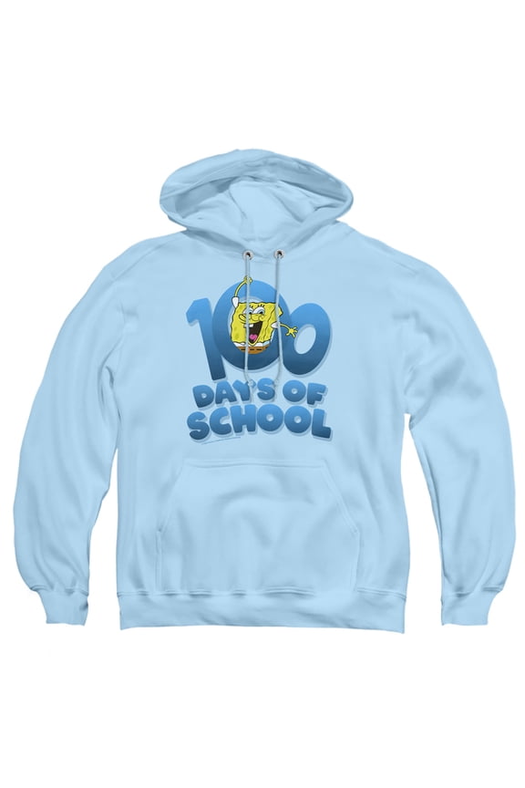 SpongeBob 100 Days of School Adult Pull-Over Hoodie, Light Blue, Small