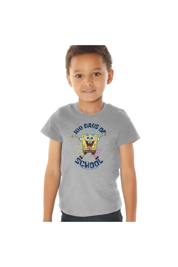 SpongeBob 100 Days of School Jump Kids T Shirt (3) for Toddler Boys and Girls, Athletic Heather