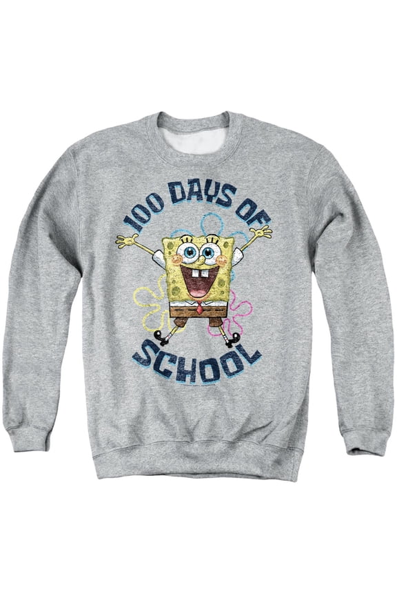 SpongeBob 100 Days of School Jump Unisex Adult Crewneck Sweatshirt, Athletic Heather, Large