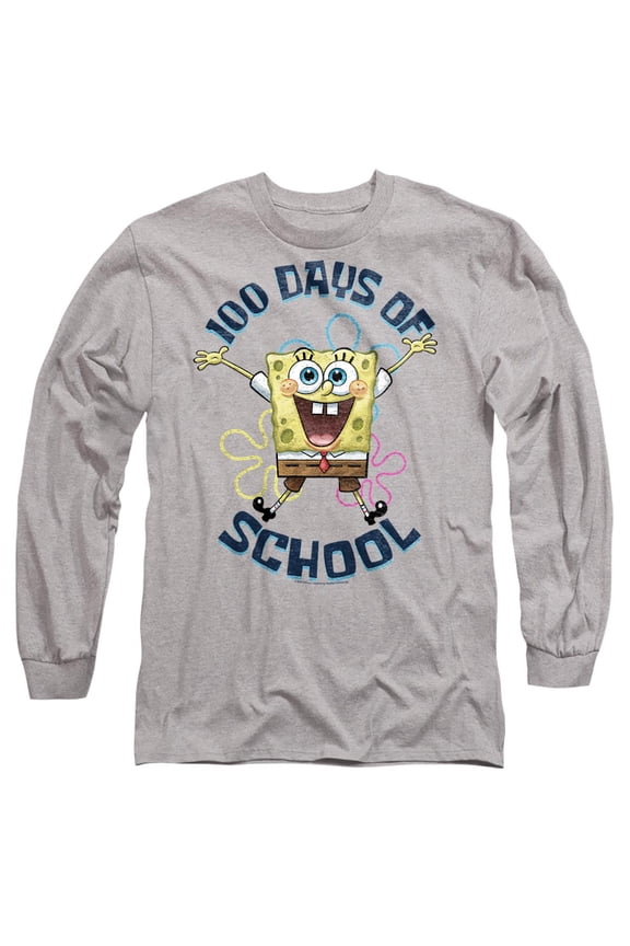 SpongeBob 100 Days of School Jump Unisex Adult Long-Sleeve T Shirt, Athletic Heather, Medium