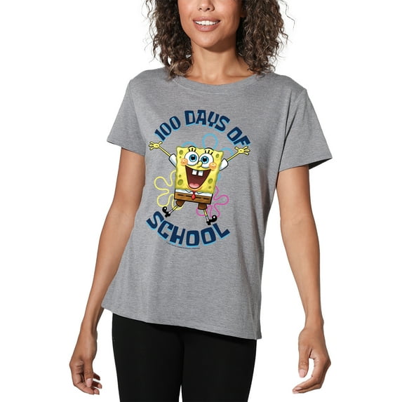SpongeBob 100 Days of School Jump Women's Loose T-Shirt, Athletic Heather, 2X-Large
