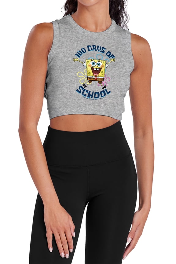 SpongeBob 100 Days of School Jump Women's Sleeveless Crop Top Tank, Athletic Heather, Medium