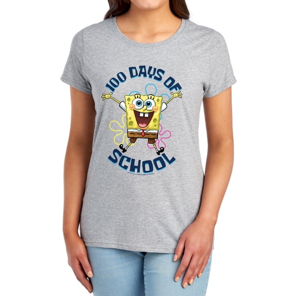 SpongeBob 100 Days of School Jump Women's T Shirt, Athletic Heather, Medium