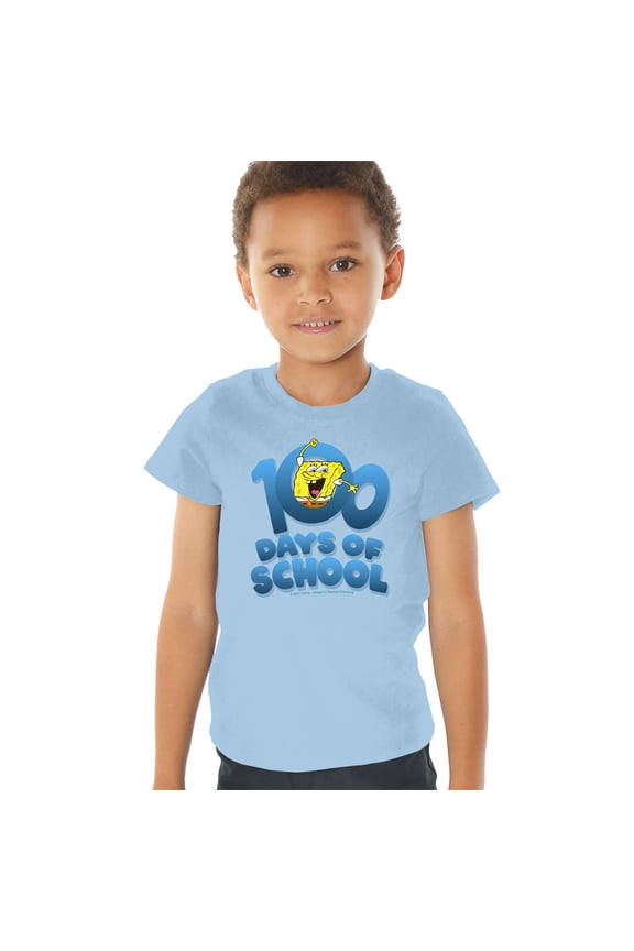 SpongeBob 100 Days of School Kids T Shirt (2) for Toddler Boys and Girls, Light Blue