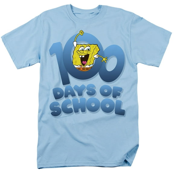 SpongeBob 100 Days of School Unisex Adult T Shirt, Light Blue, 3X-Large