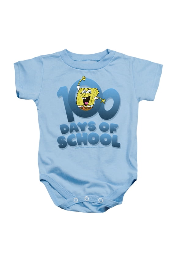 SpongeBob 100 Days of School Unisex Infant Snap Suit for Baby, Light Blue, Medium