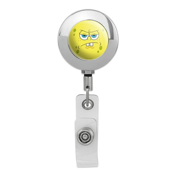 SpongeBob Angry Face Retractable Reel Premium Metal Chrome Badge ID Card Holder Clip