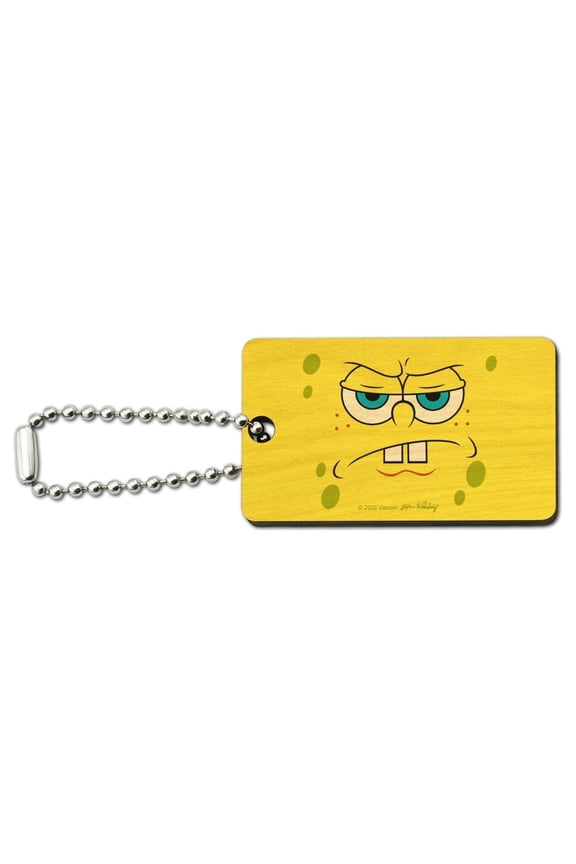Spongebob Angry Face Wood Wooden Rectangle Keychain Key Ring