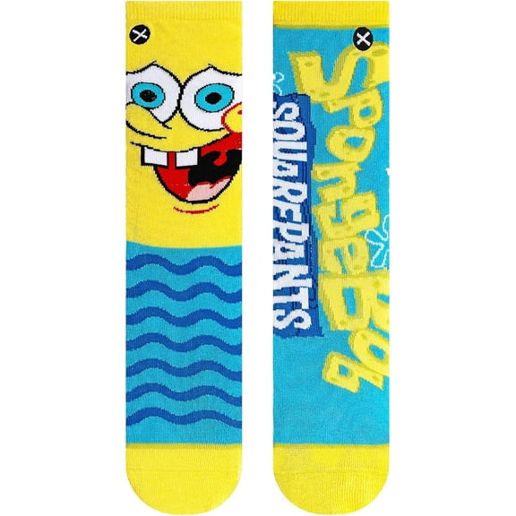 ODD Sox – SpongeBob Big Face Crew Socks for Big Kids 7–10 – Fun Colorful Cartoon Character Design –