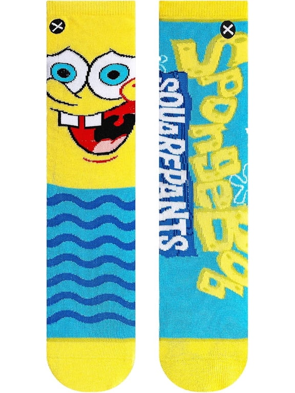 – SpongeBob Big Face Crew Socks for Big Kids 7–10 Years – Colorful Cartoon Character Socks,