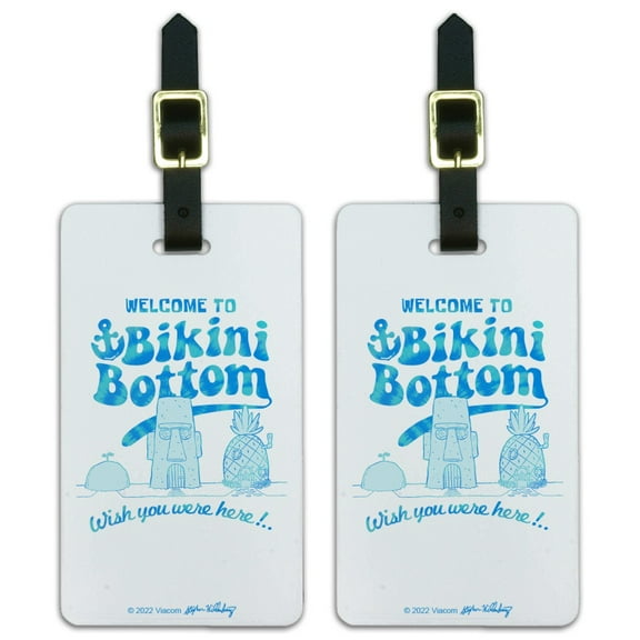 SpongeBob Bikini Bottom Welcome Luggage ID Tags Carry-On Cards - Set of 2