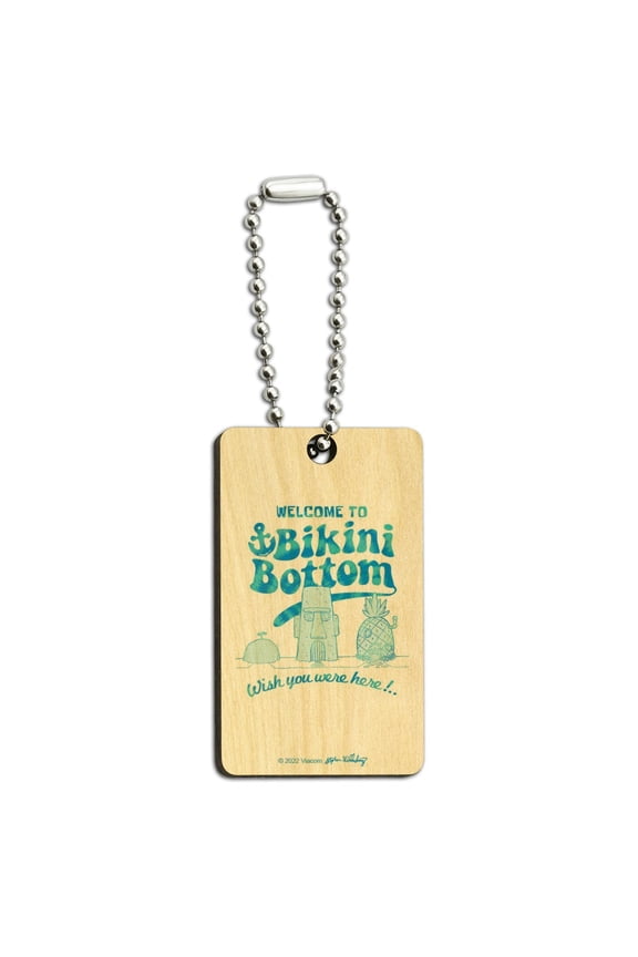 Spongebob Bikini Bottom Welcome Wood Wooden Rectangle Keychain Key Ring