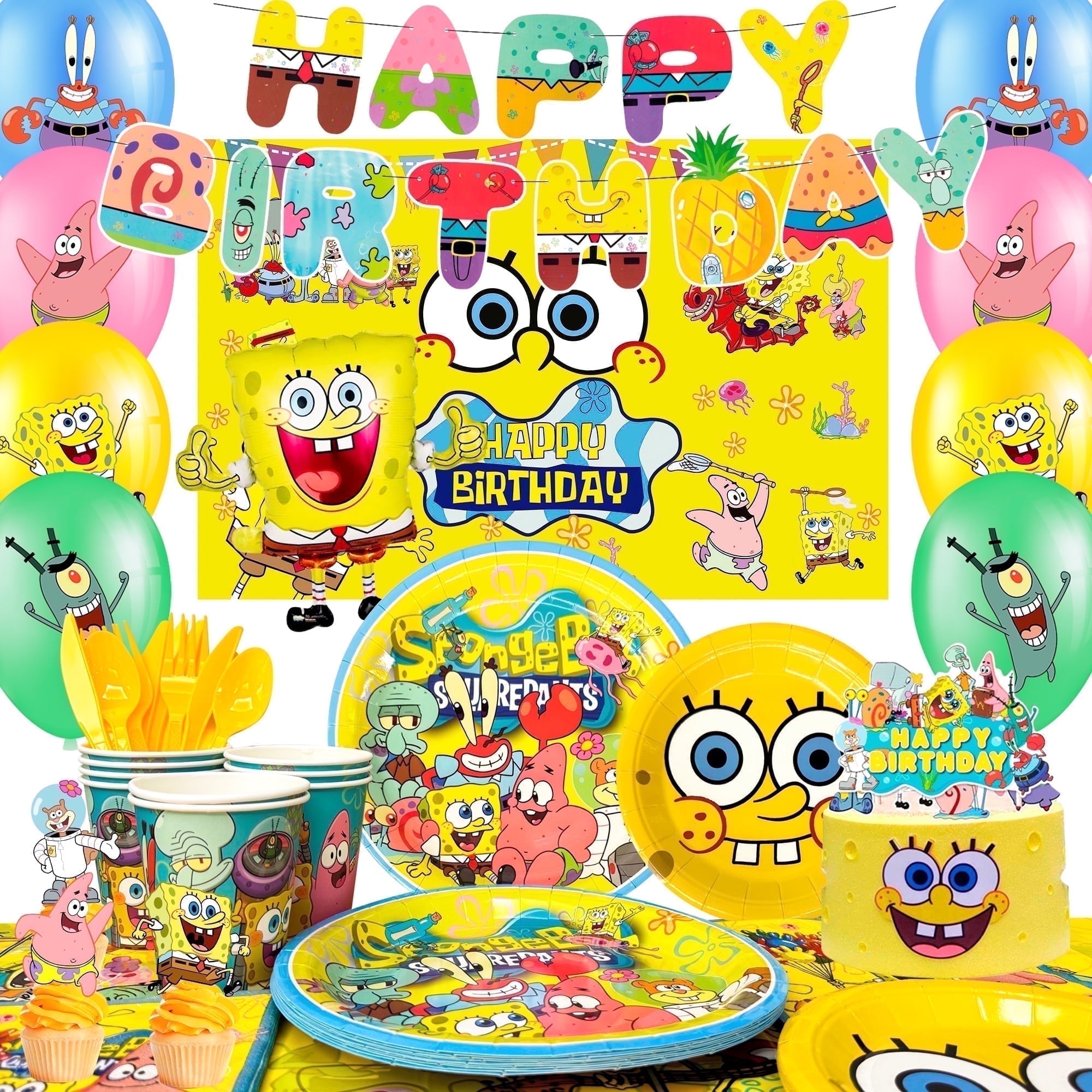 SpongeBob Birthday Decorations, SpongeBob Party Decorations & SpongeBob Party Tableware Set - SpongeBob Party Plates Cups Napkins Backdrop Balloon Banners etc SpongeBob Party Supplies
