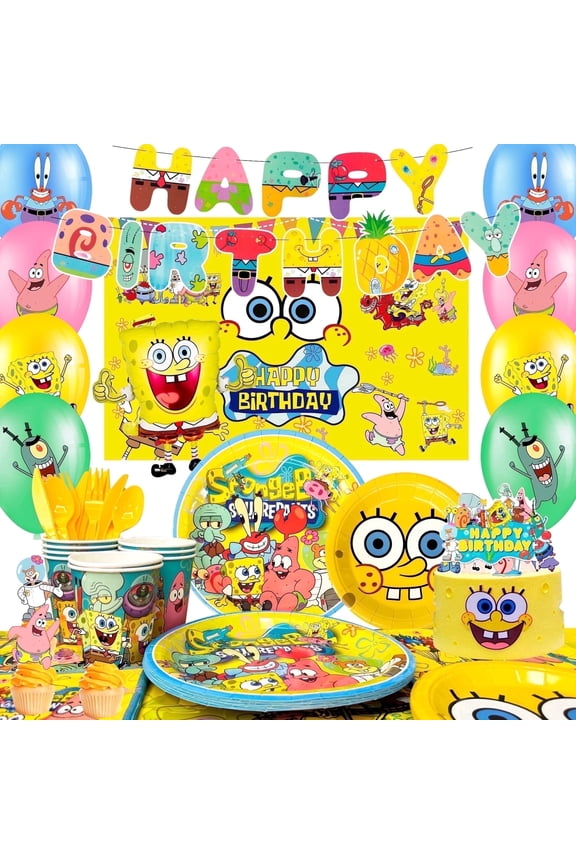 SpongeBob Birthday Decorations, SpongeBob Party Decorations & SpongeBob Party Tableware Set - SpongeBob Party Plates Cups Napkins Backdrop Balloon Banners etc SpongeBob Party Supplies
