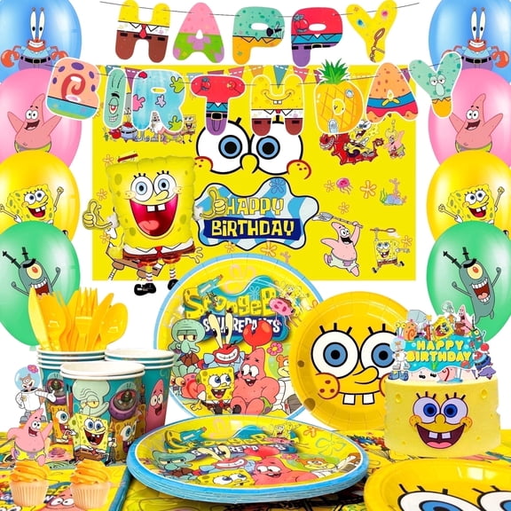 SpongeBob Birthday Decorations, SpongeBob Party Decorations & SpongeBob Party Tableware Set - SpongeBob Party Plates Cups Napkins Backdrop Balloon Banners etc SpongeBob Party Supplies