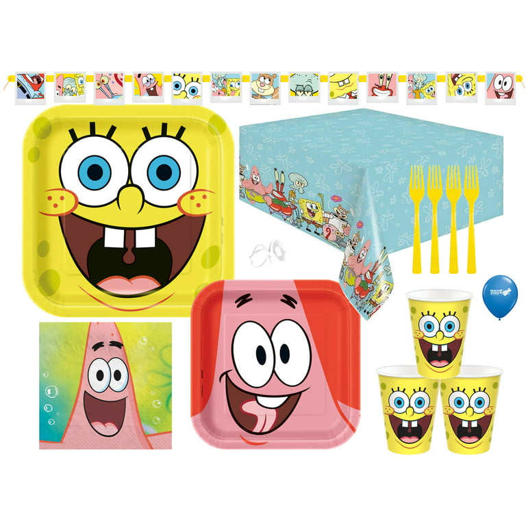 SpongeBob Birthday Party Supplies Bundle Table Set with Plates, Napkins,  Table Cover, Cups, and Forks for 8 Guests 