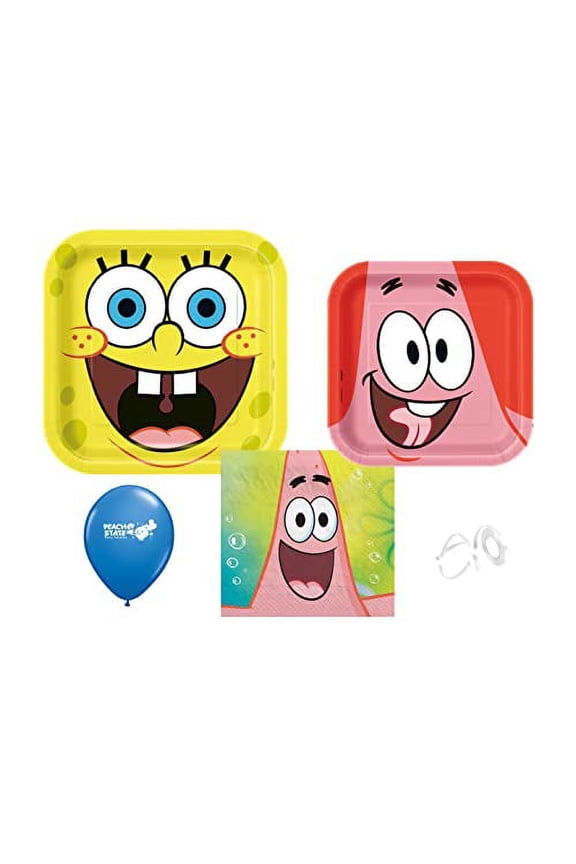 SpongeBob Birthday Party Supplies Bundle with Lunch Plates, Cake Plates and Napkins for 8 Guests