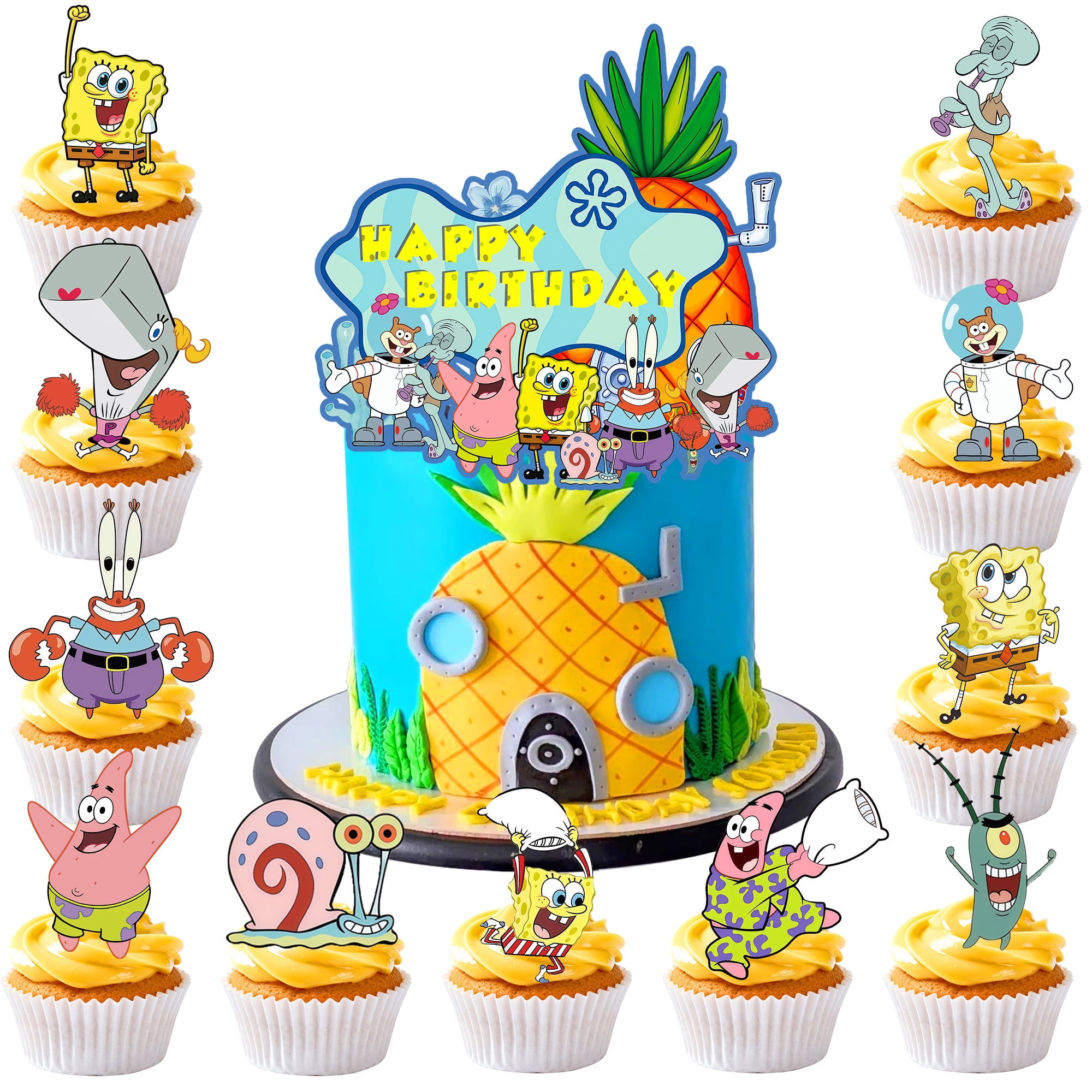 SpongeBob Cake Toppers, SpongeBob Cake Decoration Set - SpongeBob Birthday Cake Toppers and SpongeBob Cupcake Toppers for SpongeBob SquarePants Birthday Party Supplies