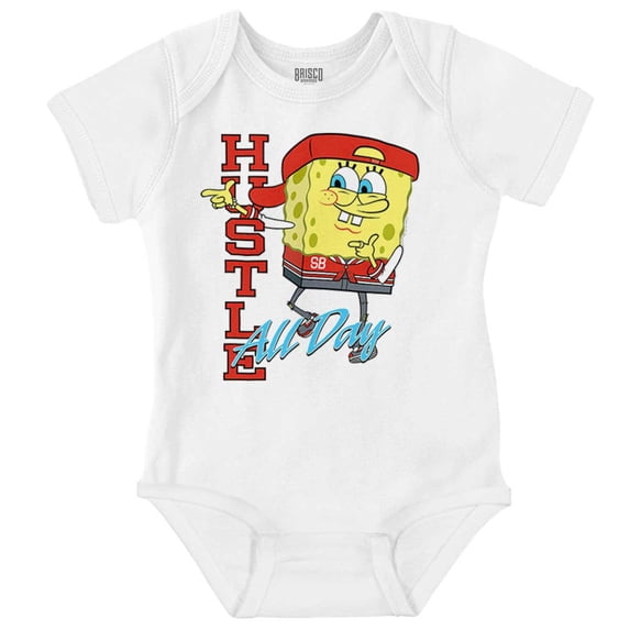 SpongeBob Cartoon Jock Hustle All Day Gender Neutral Printed Baby Bodysuit Brisco Brands NB