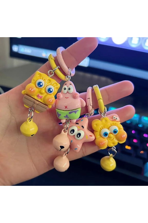 SpongeBob Circle Bell Buckle Cartoon Big Star Pendant Student Schoolbag Baby Hanging Accessories