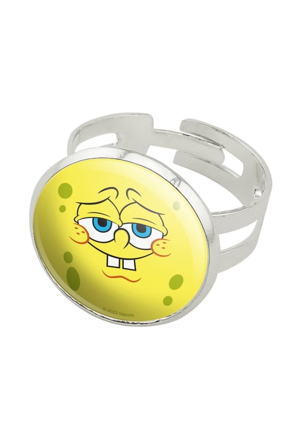 SpongeBob Confident Face Silver Plated Adjustable Novelty Ring
