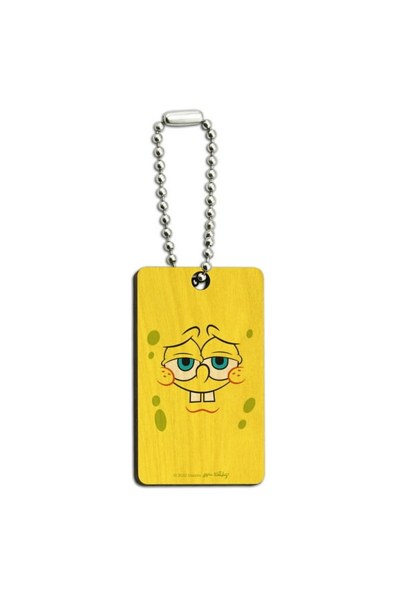 Spongebob Confident Face Wood Wooden Rectangle Keychain Key Ring
