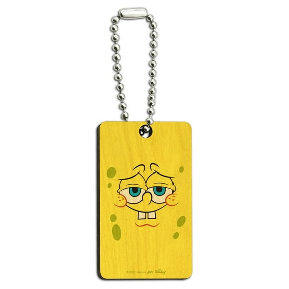 Spongebob Confident Face Wood Wooden Rectangle Keychain Key Ring
