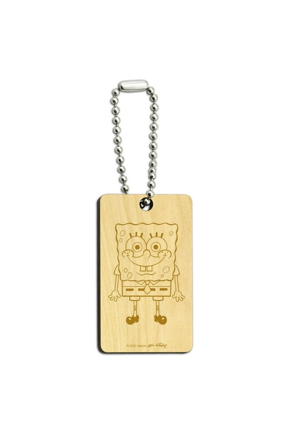 Spongebob Full Front Wood Wooden Rectangle Keychain Key Ring