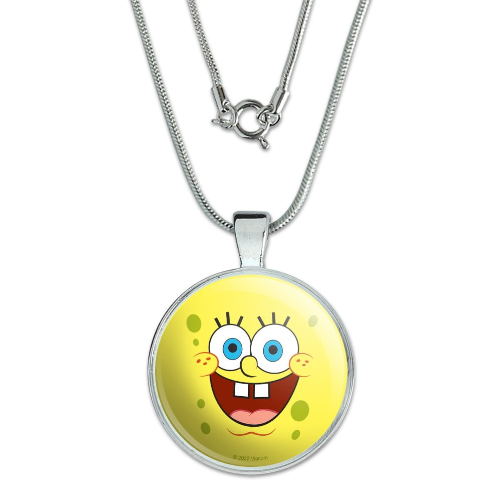 SpongeBob Goofy Smile Face 1" Pendant with Sterling Silver Plated Chain