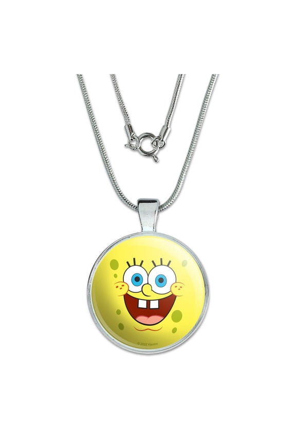 SpongeBob Goofy Smile Face 1" Pendant with Sterling Silver Plated Chain