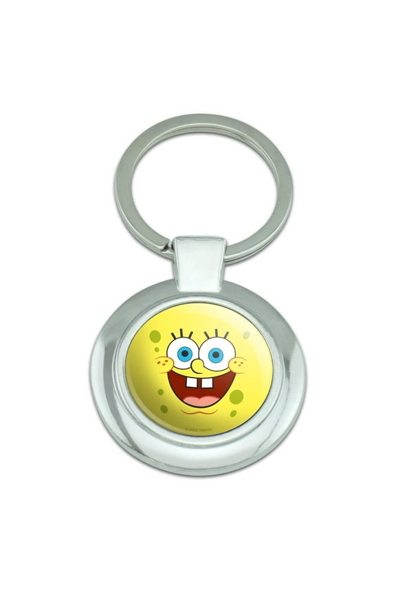 SpongeBob Goofy Smile Face Keychain Classy Round Chrome Plated Metal