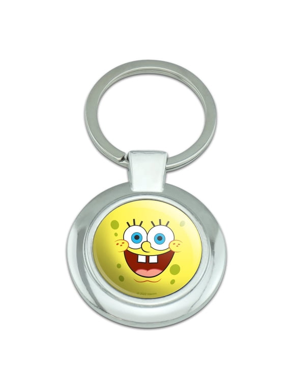 Spongebob Goofy Smile Face Keychain Classy Round Chrome Plated Metal