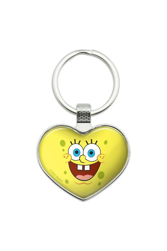 SpongeBob Goofy Smile Face Keychain Heart Love Metal Key Chain Ring
