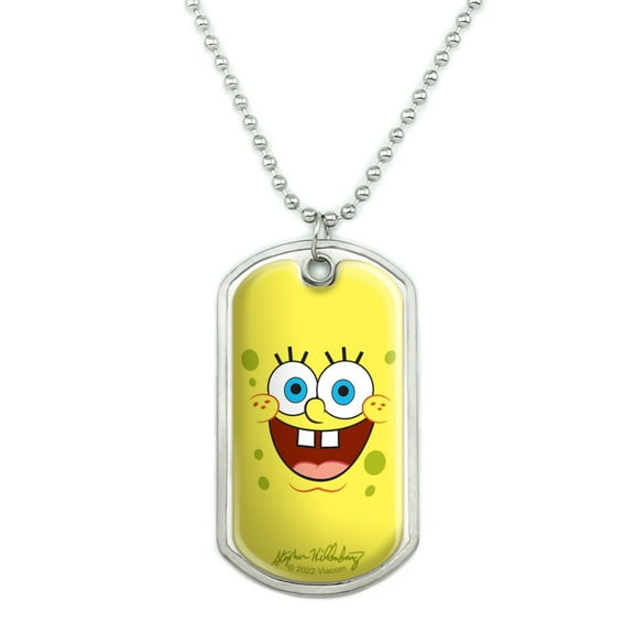 SpongeBob Goofy Smile Face Military Dog Tag Pendant Necklace with Chain