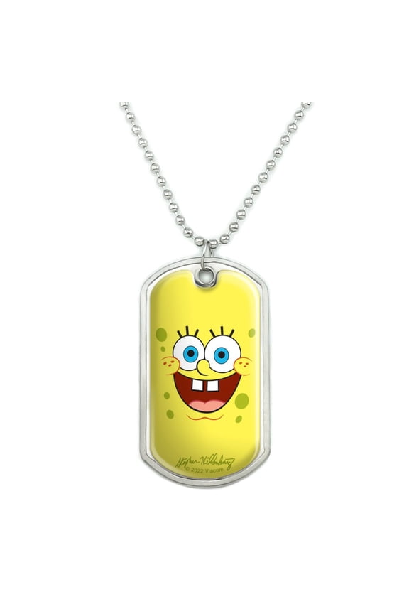 SpongeBob Goofy Smile Face Military Dog Tag Pendant Necklace with Chain