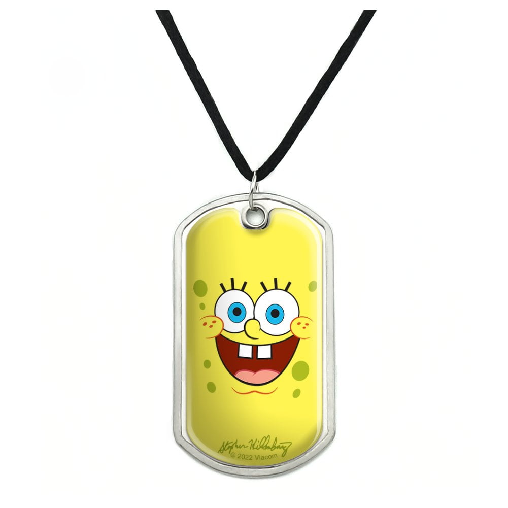 GRAPHICS AND MORE SpongeBob Goofy Smile Face Military Dog Tag Pendant Necklace with Cord