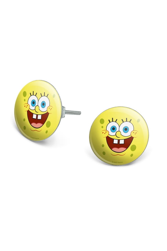 SpongeBob Goofy Smile Face Novelty Silver Plated Stud Earrings