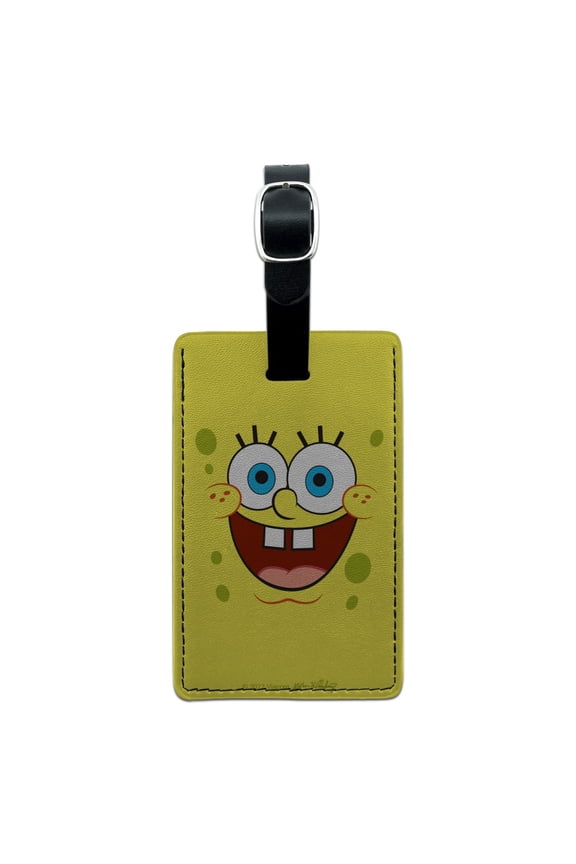 SpongeBob Goofy Smile Face Rectangle Leather Luggage Card Carry-On ID Tag