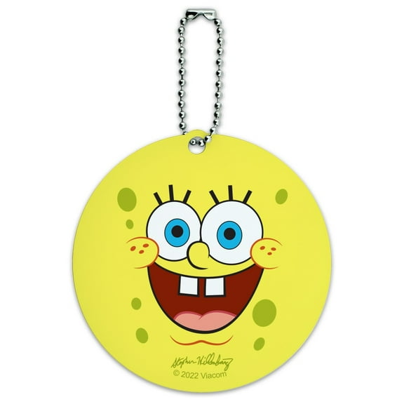 SpongeBob Goofy Smile Face Round Luggage ID Tag Card Suitcase Carry-On