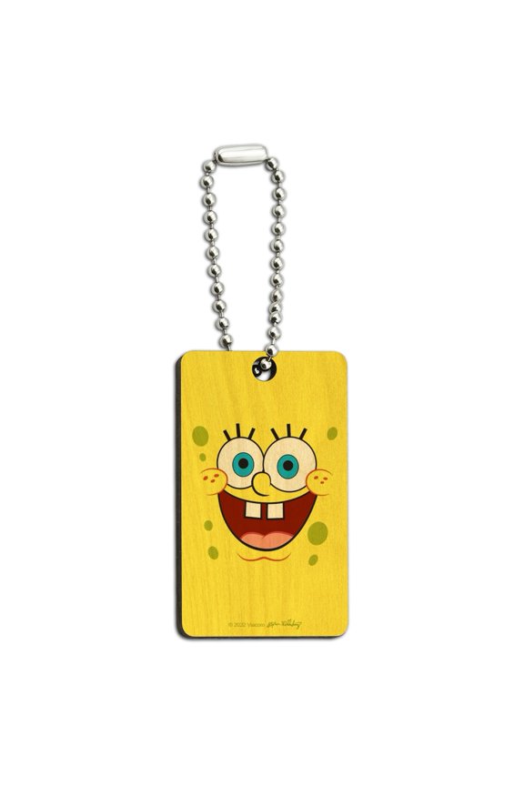 Spongebob Goofy Smile Face Wood Wooden Rectangle Keychain Key Ring