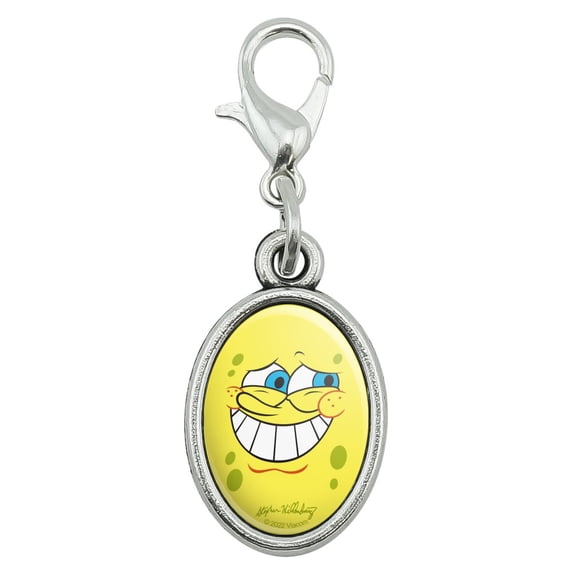 SpongeBob Guilty Face Antiqued Bracelet Pendant Zipper Pull Oval Charm with Lobster Clasp